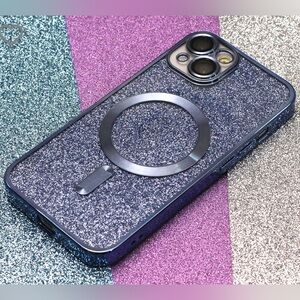 Glitter Blue iPhone 15 Plus Case with Screen Protector